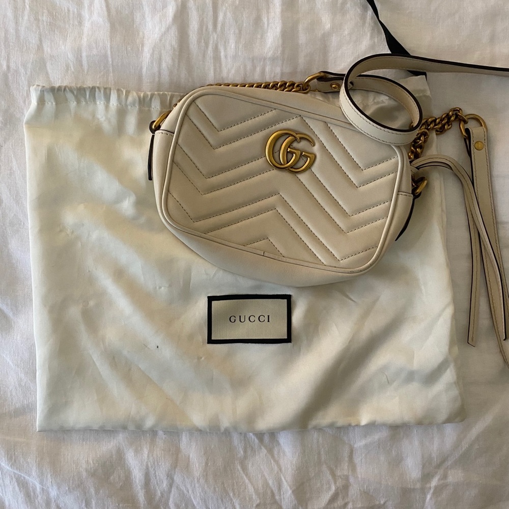Gucci White Mini GG Marmont Camera Bag